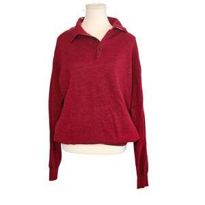 Alan Flusser Men's Medium Raspberry Red 100% Merino Wool Knit Polo Sweater-36